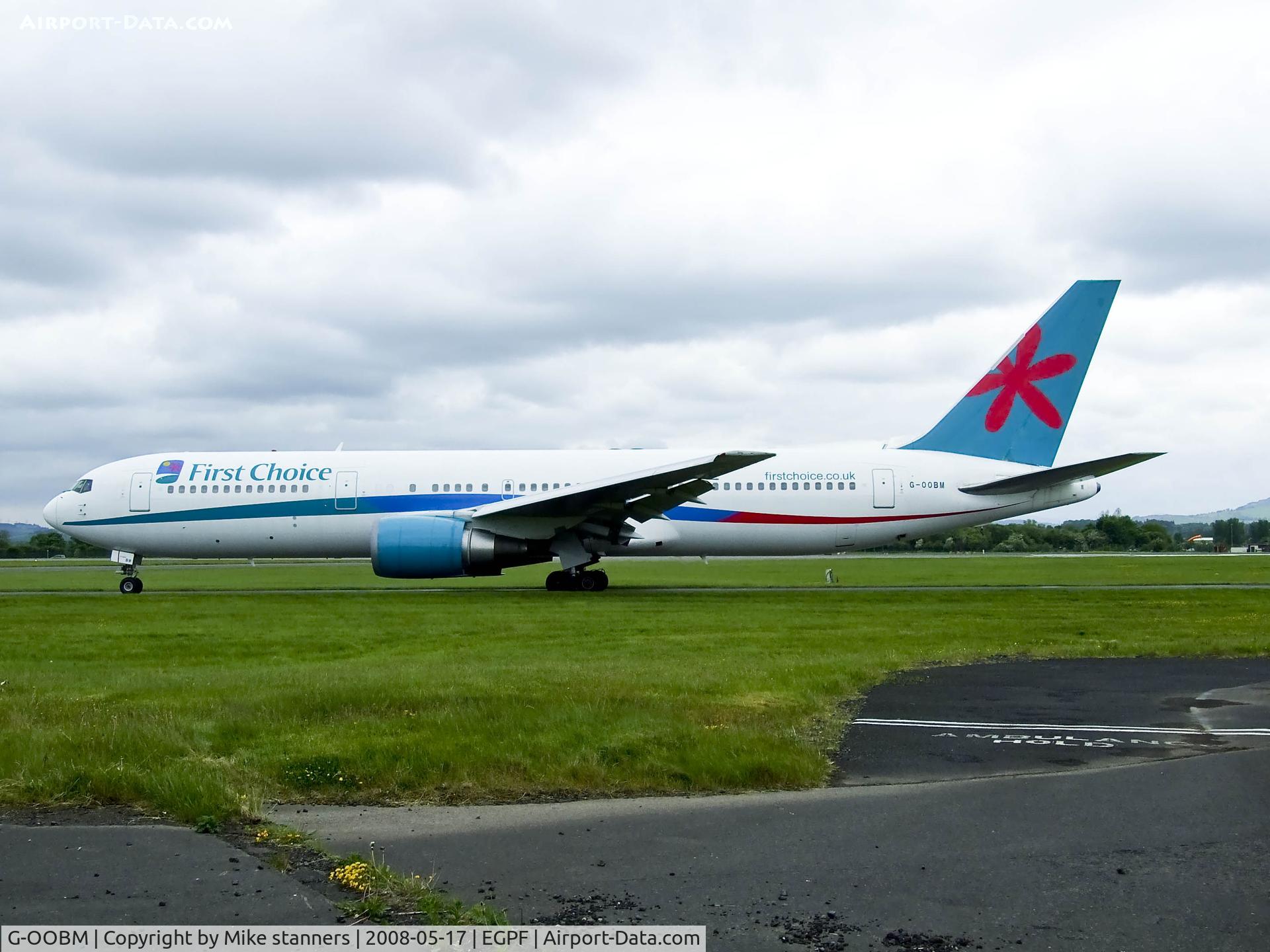 G-OOBM, 1995 Boeing 767-324 C/N 27568, First choice B767 Taxiing out at Glasgow,call sign 