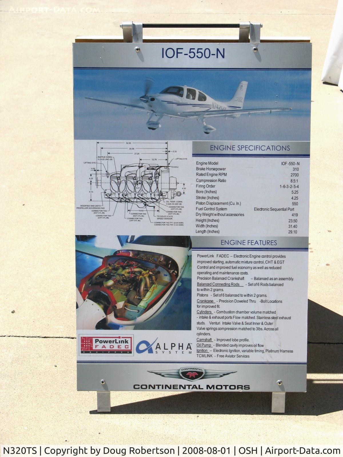 N320TS, 2003 Cirrus SR22 C/N 0771, 2003 Cirrus SR22 Centennial Edition, Continental IOF-550-N 310 Hp, engine data