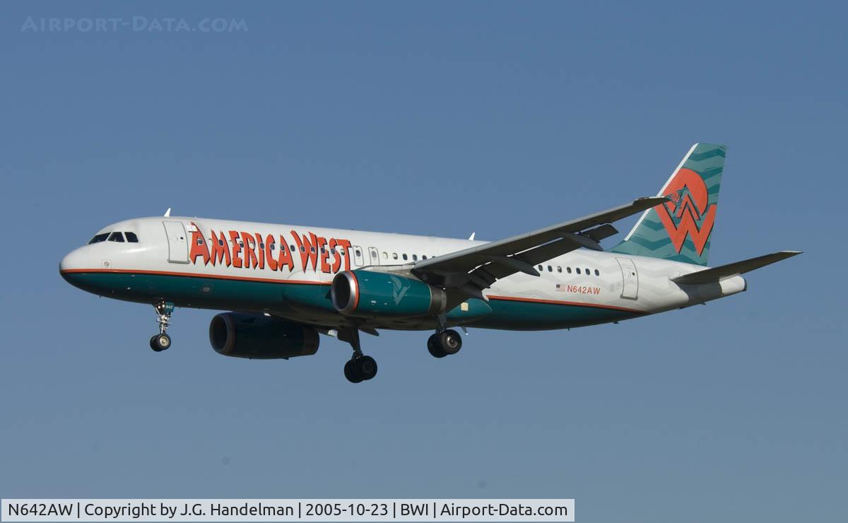 N642AW, 1996 Airbus A320-232 C/N 584, on final at BWI