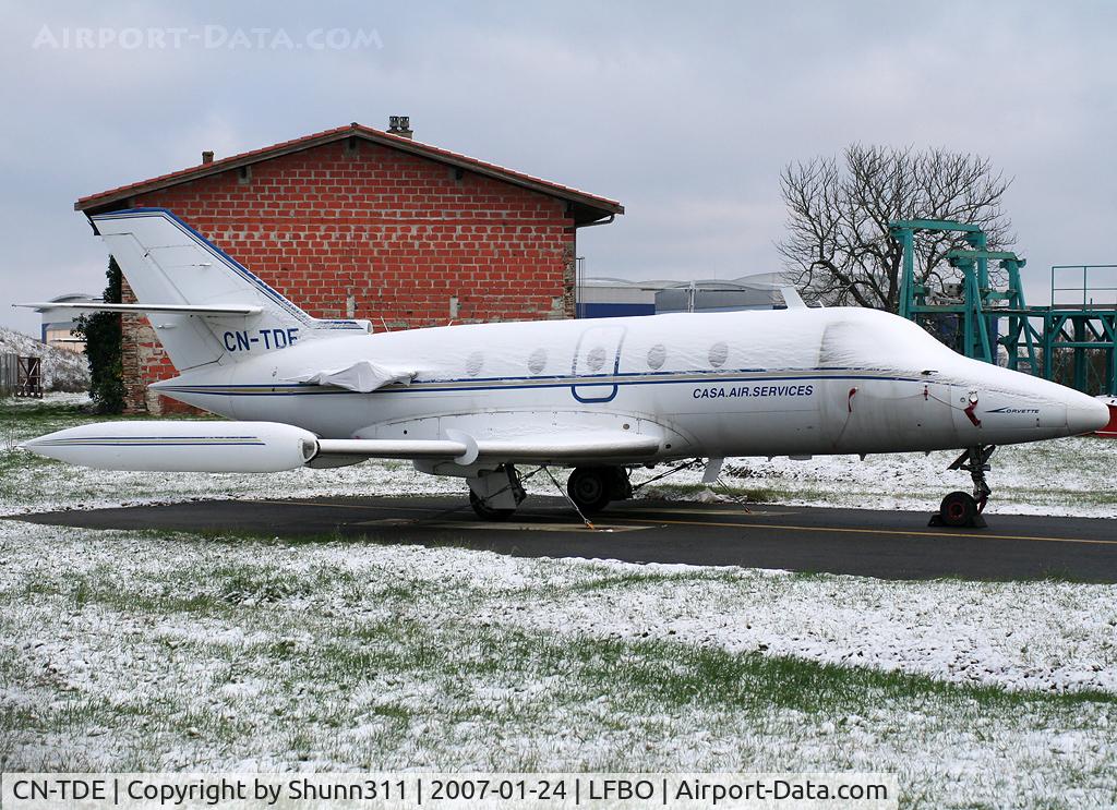 CN-TDE, 1974 Aerospatiale SN-601 Corvette 100 C/N 5, Parked at the Latecoere Aeroservices area... without engines