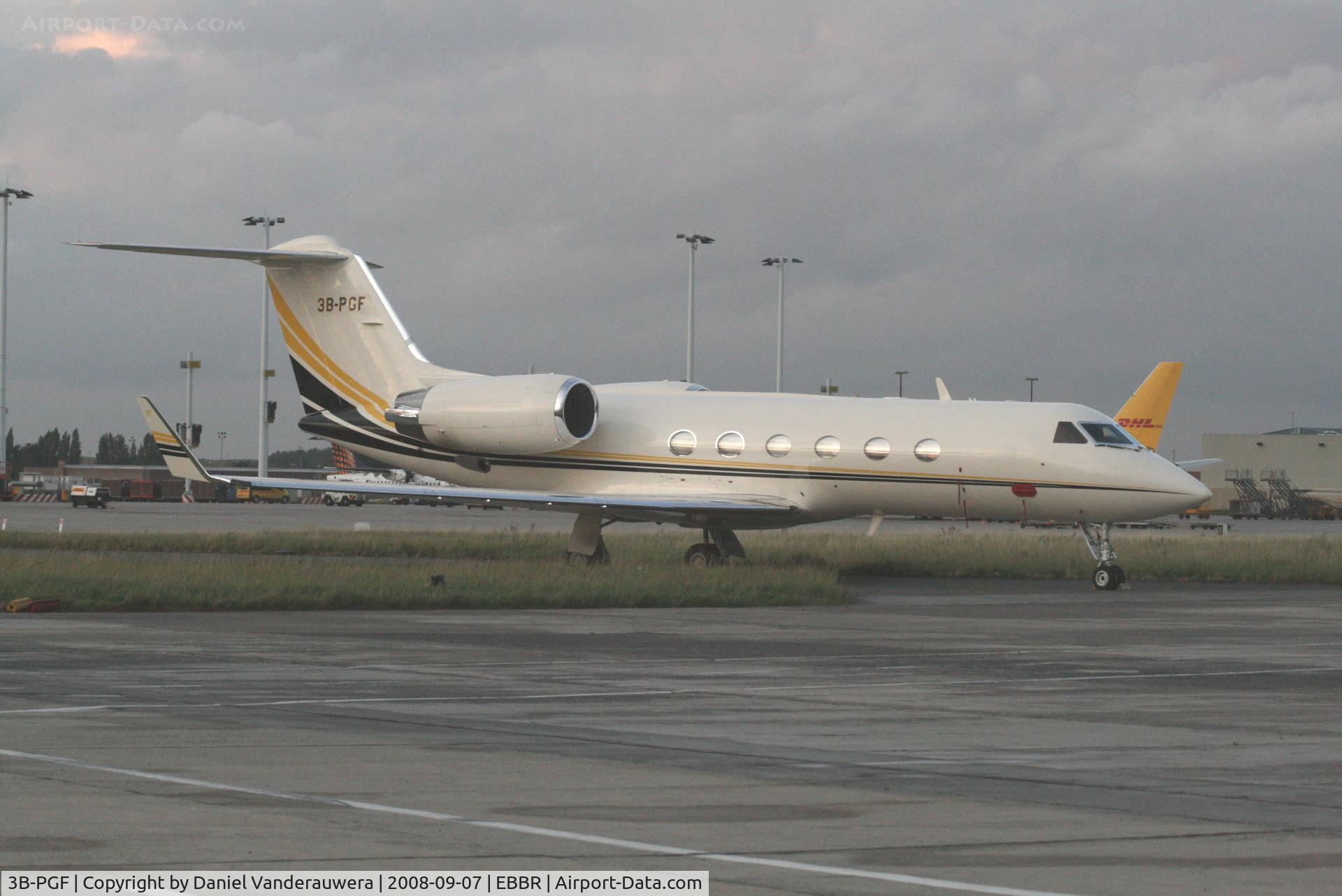 3B-PGF, 1988 Gulfstream Aerospace Gulfstream IV C/N 1046, parked on General Aviation apron (Abelag) - end of a cloudy day