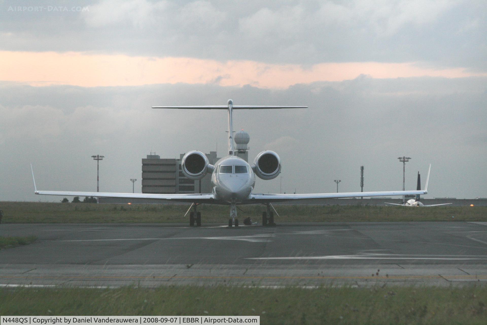 N448QS, 2007 Gulfstream Aerospace GIV-X (G450) C/N 4100, parked on General Aviation apron (Abelag) - end of a cloudy day