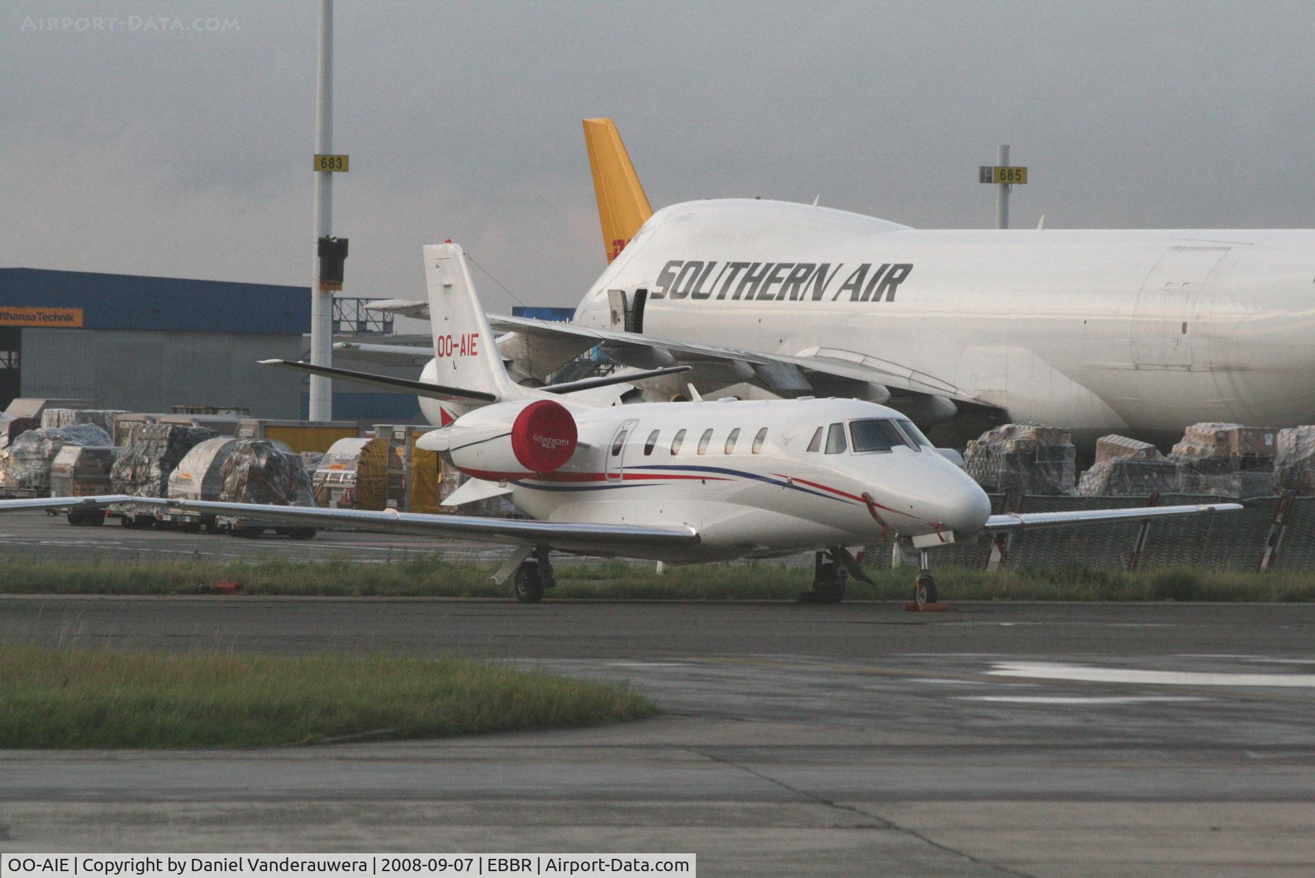 OO-AIE, 2007 Cessna 560XL Citation XLS C/N 560-5733, parked on General Aviation apron (Abelag) - end of a cloudy day