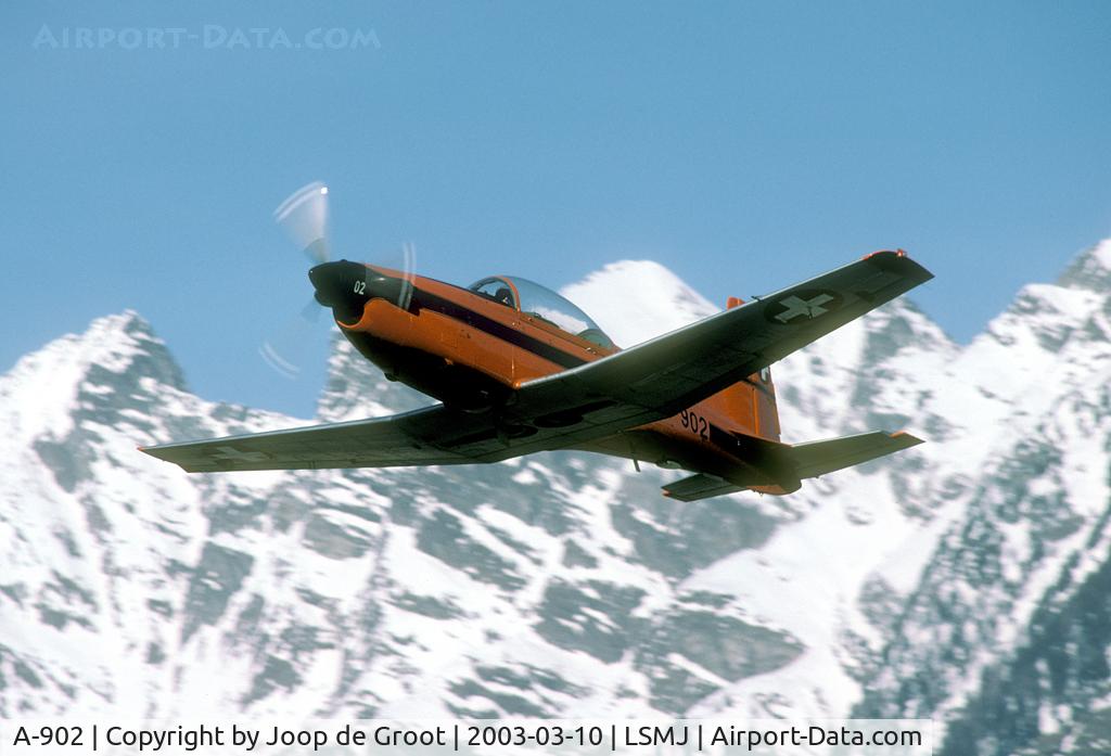 A-902, 1979 Pilatus PC-7 Turbo Trainer C/N 136, This PC-7 was photographed while taking off from Turtmann. 2003 was the last year of flying activities on this base.