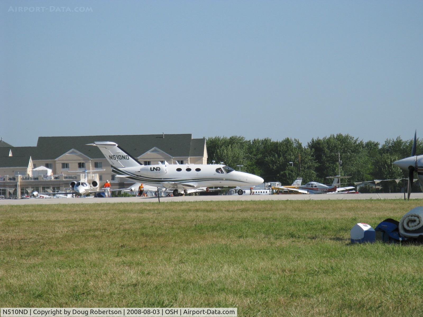 N510ND, 2008 Cessna 510 Citation Mustang C/N 510-0001, 2008 Cessna CITATION 510 MUSTANG, two P&W615F-A Turbofans 1,350 lb st each with dual channel FADEC, takeoff roll Rwy 09