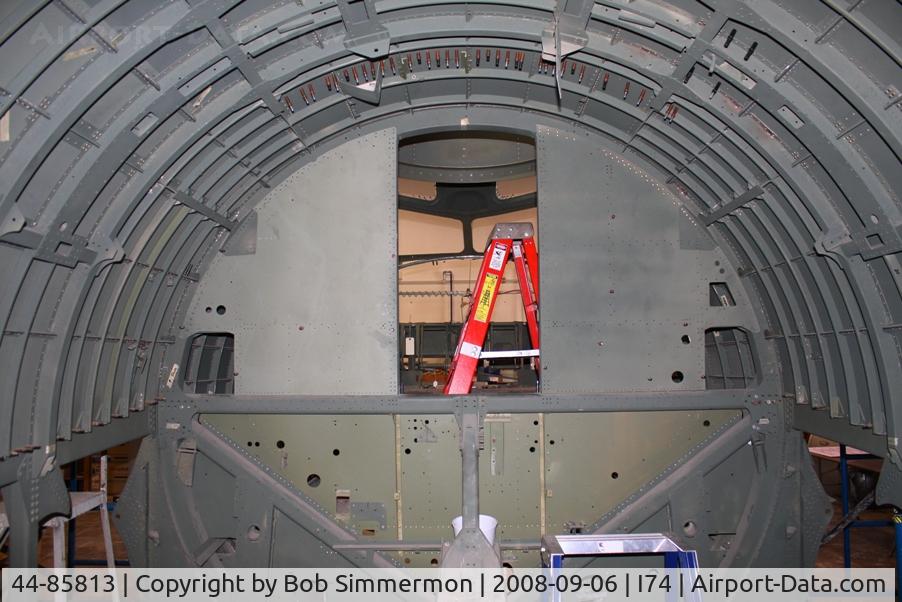 44-85813, 1944 Boeing B-17G Flying Fortress C/N 8722, Looking forward through the bomb bay to the flight deck.