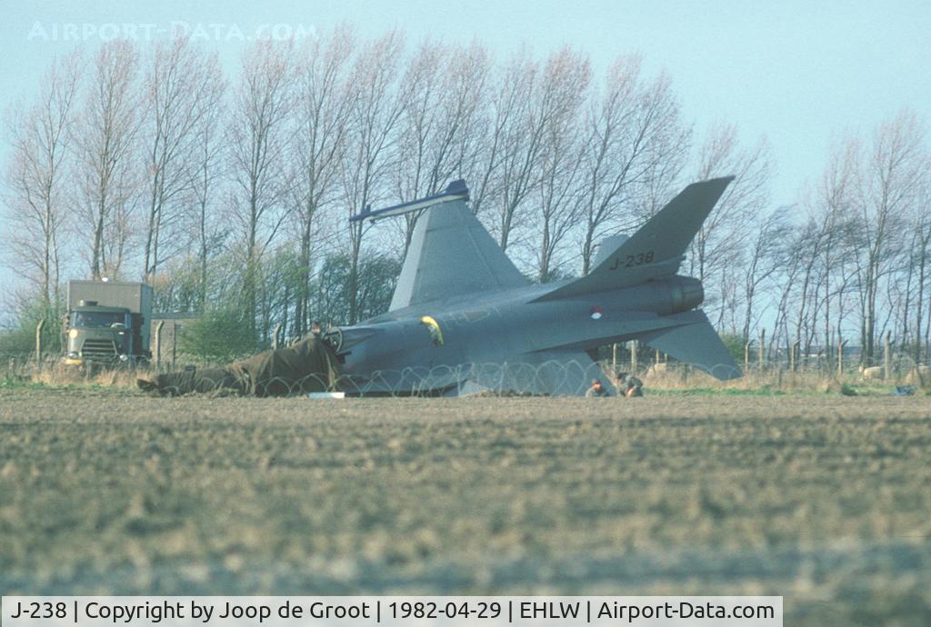 J-238, 1978 Fokker F-16A Fighting Falcon C/N 6D-27, This aircraft missed the arrester cable and ended up in a ditch. The pilot escaped unhurt. The aircraft returned to active duty in august 1983.