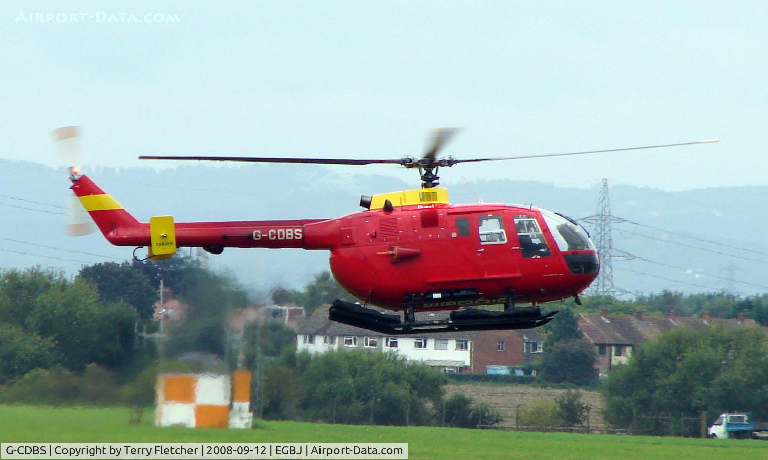 G-CDBS, 1985 MBB Bo.105DBS-4 C/N S.738, Bolkow BO105 noted at Gloucestershire Airport  UK in Sept 2008
