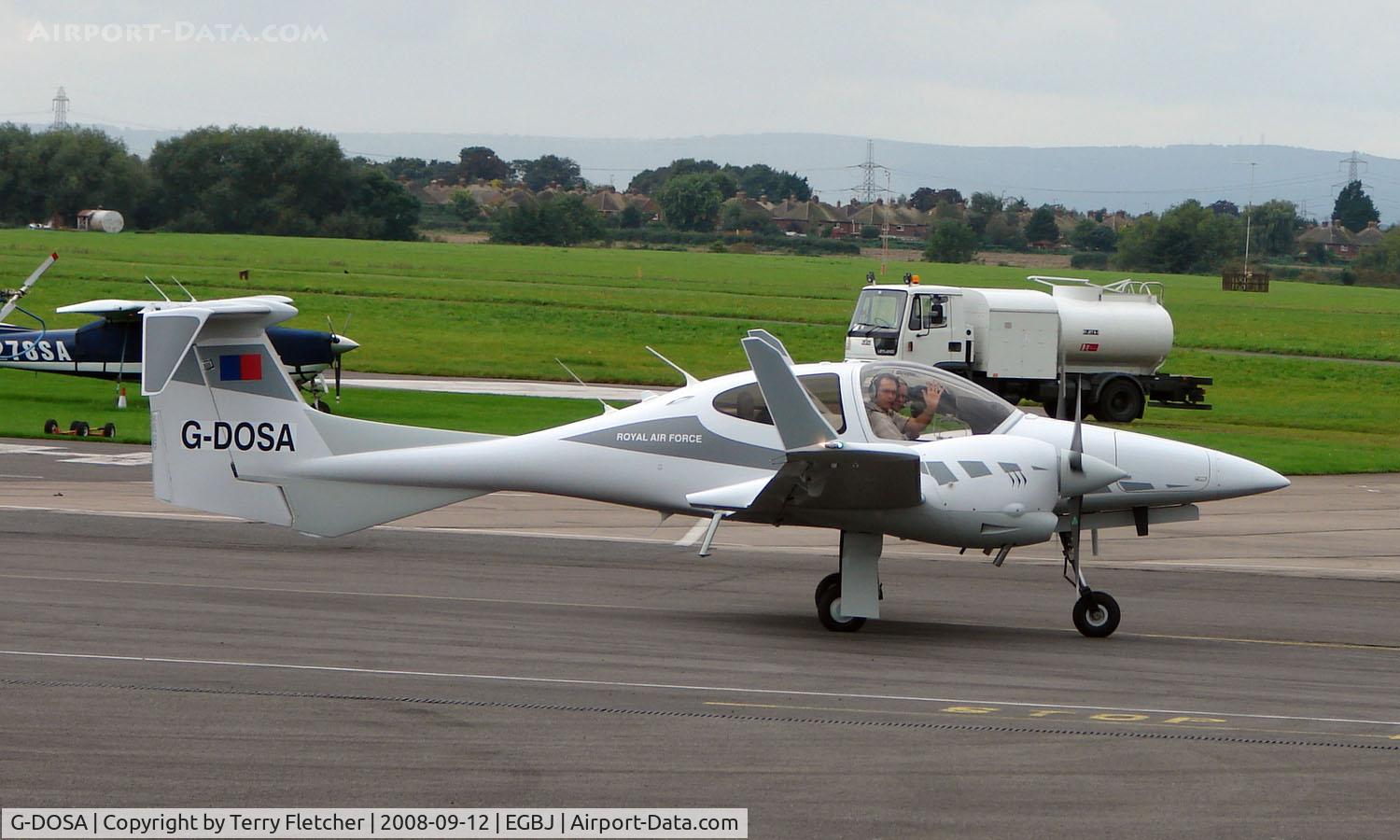 G-DOSA, 2008 Diamond DA-42 Twin Star C/N 42.319, RAF Diamondstar Da42M noted at Gloucestershire Airport  UK in Sept 2008
