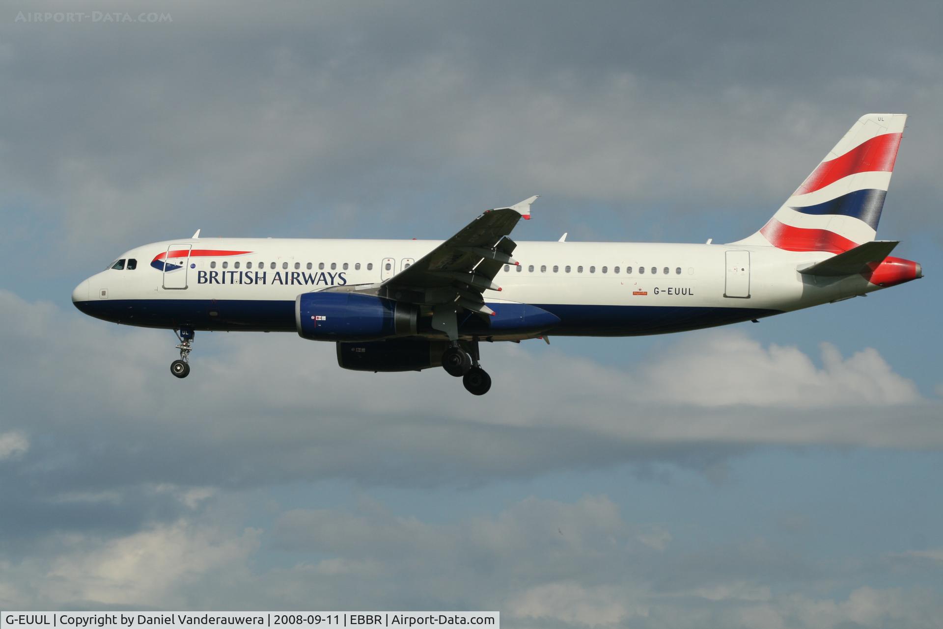 G-EUUL, 2002 Airbus A320-232 C/N 1708, arrival of flight BA392 to rwy 25L