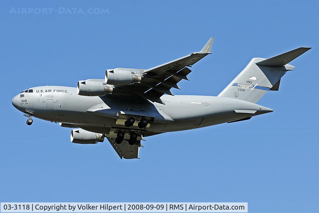 03-3118, 2003 Boeing C-17A Globemaster III C/N P-118, on final at RMS, C-17A c/n P-118