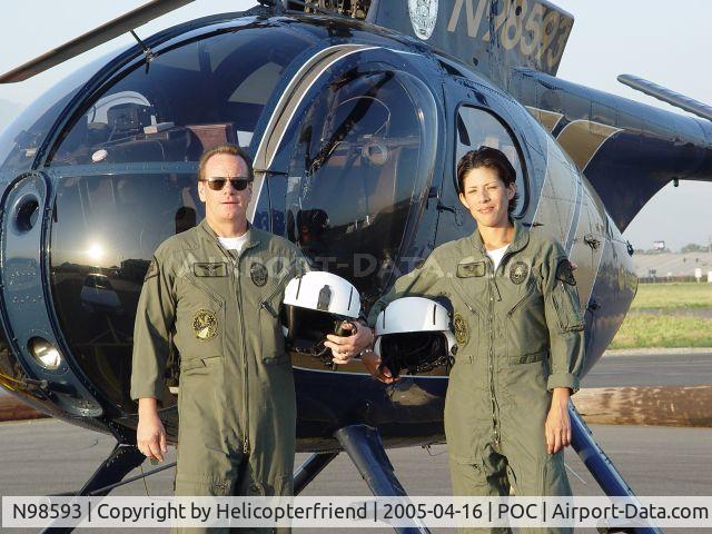 N98593, 1967 Hughes OH-6A Cayuse C/N 0978, Pomona PD Aircrew with old helicopter