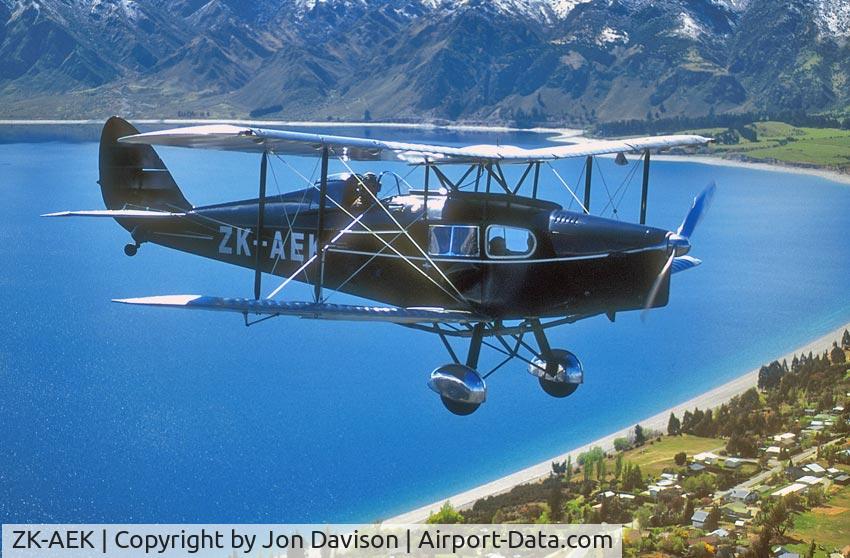 ZK-AEK, 1932 De Havilland DH-83C Fox Moth C/N 4033, Taken in 1997 with Simon Spencer-Bower at the controls, shot from a DH Tiger Moth.