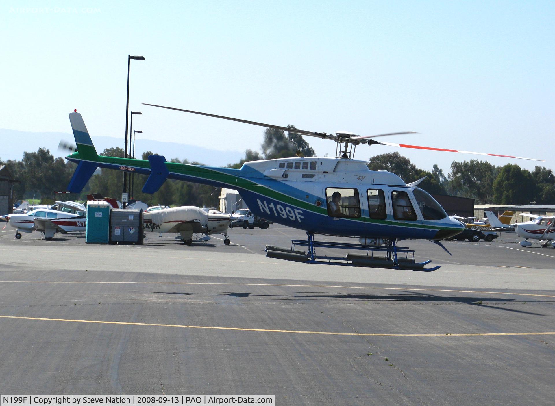 N199F, 2003 Bell 407 C/N 53574, 2003 Bell 407 lifting-off @ Palo Alto, CA