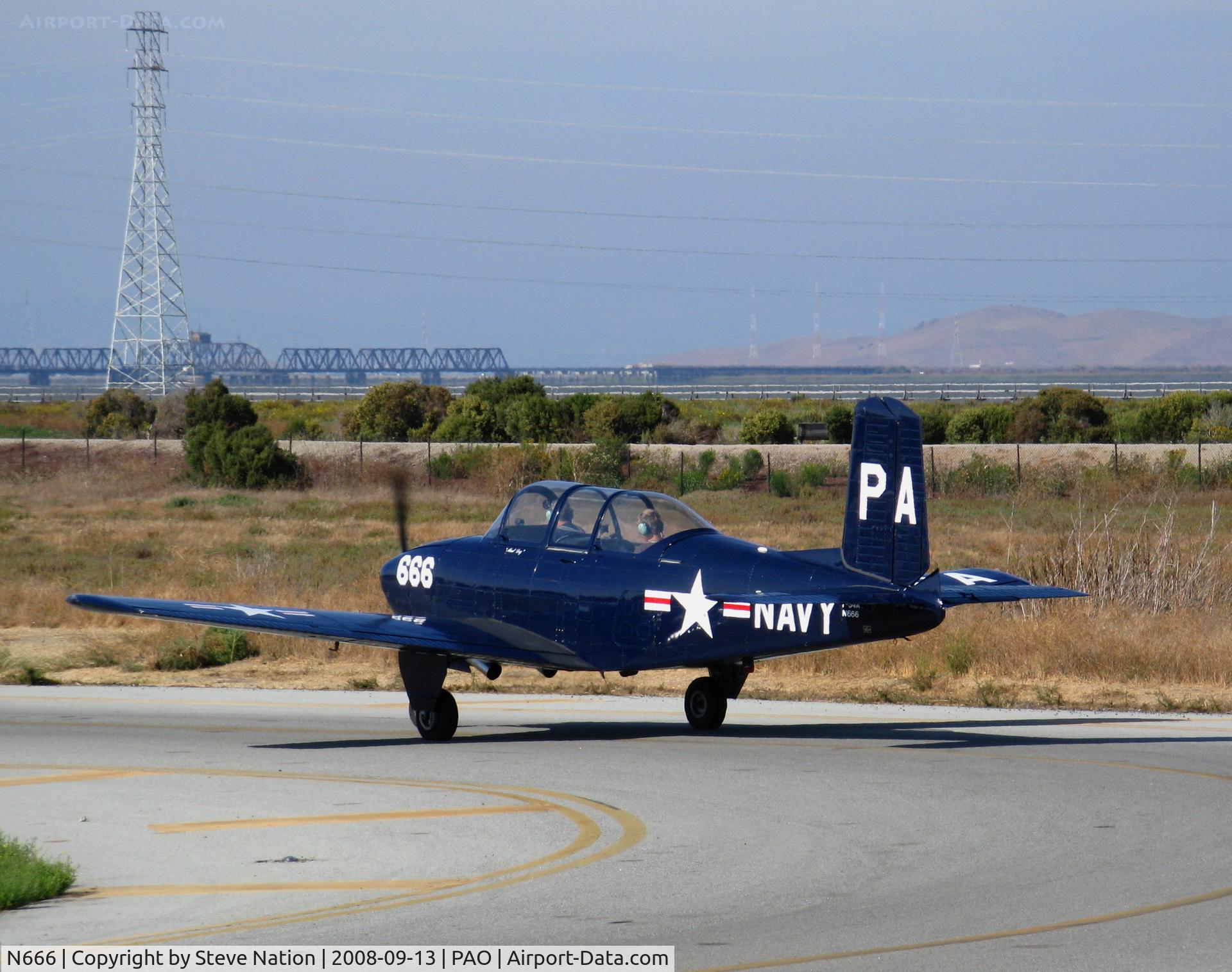 N666, 1958 Beech A45 C/N GM-141, Beech T-34A PA-666 as Navy ready for take-off @ Palo Alto, CA