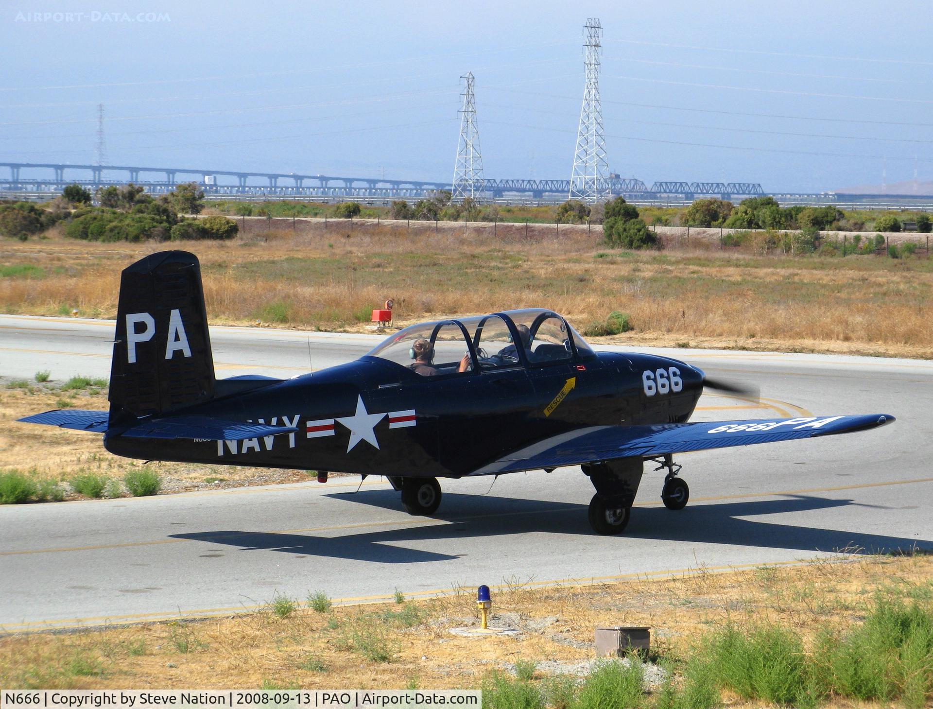 N666, 1958 Beech A45 C/N GM-141, Beech T-34A PA-666 as Navy taxying @ Palo Alto, CA