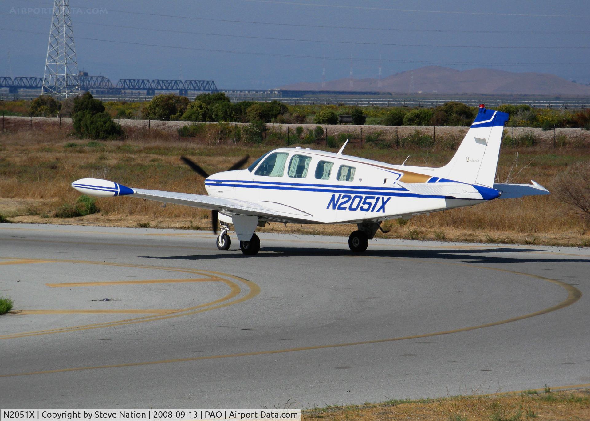 N2051X, 1978 Beech A36 Bonanza 36 C/N E-1411, 1978 Beech A36 set for take-off @ Palo Alto, CA