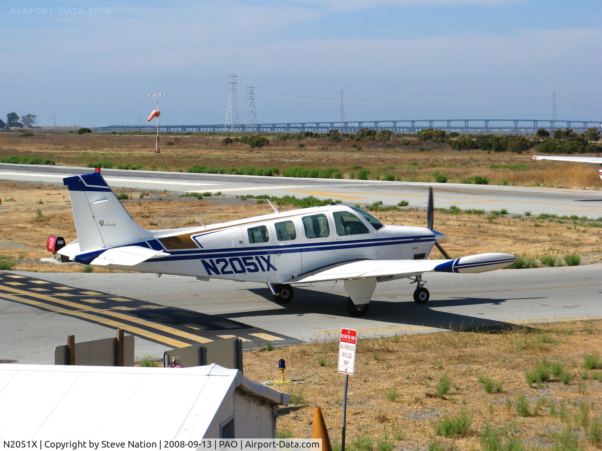 N2051X, 1978 Beech A36 Bonanza 36 C/N E-1411, 1978 Beech A36 taxying for take-off @ Palo Alto, CA