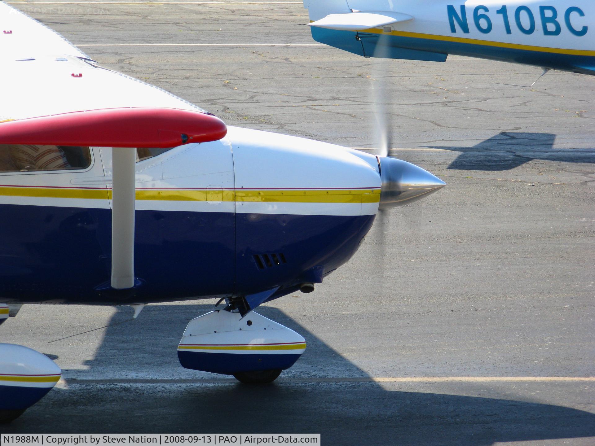 N1988M, 1976 Cessna 182P Skylane C/N 18264517, Close-up of 1976 Cessna 182P running-up engine @ Palo Alto, CA