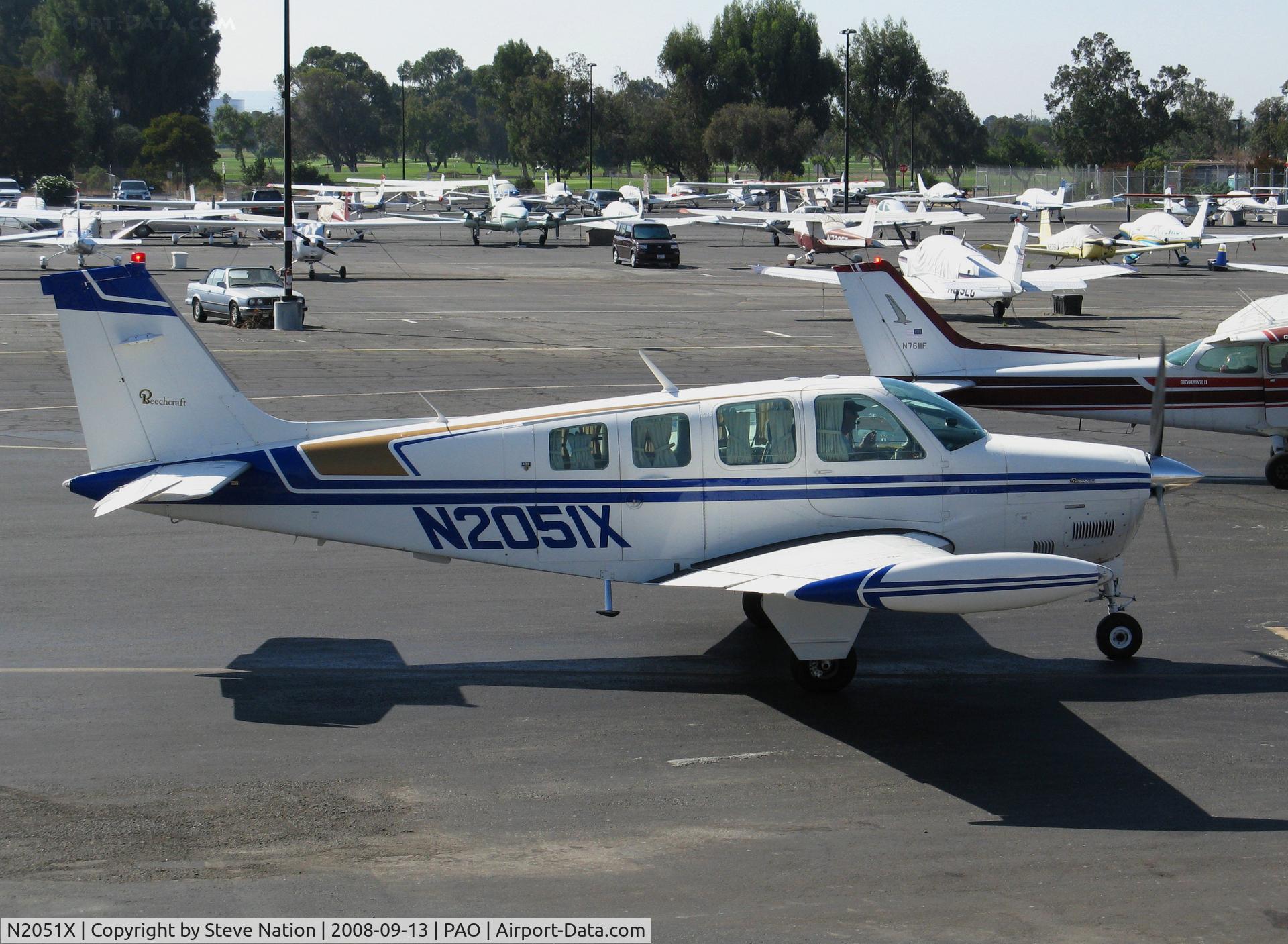 N2051X, 1978 Beech A36 Bonanza 36 C/N E-1411, 1978 Beech A36 holding by tower @ Palo Alto, CA