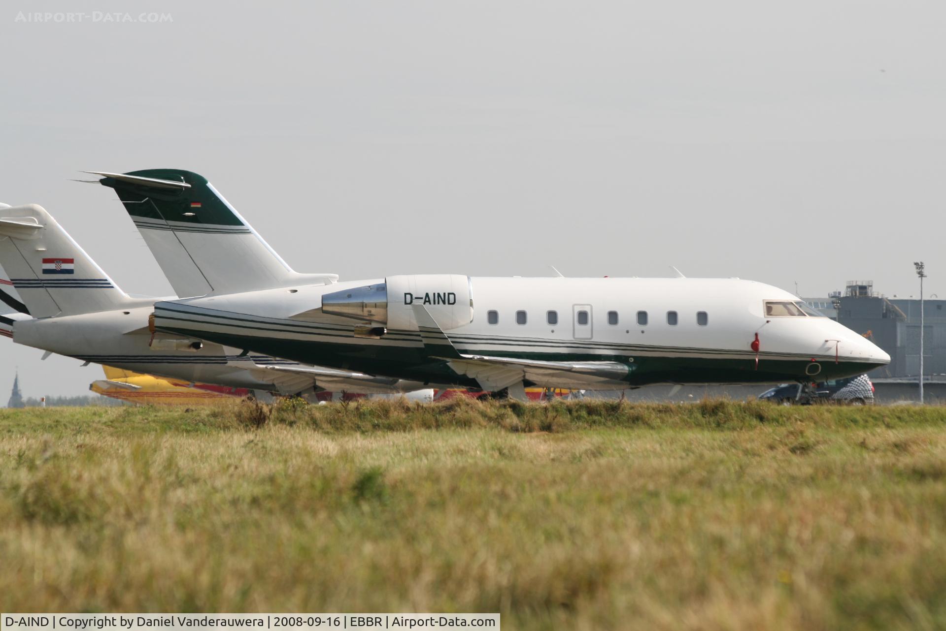 D-AIND, 2003 Bombardier Challenger 604 (CL-600-2B16) C/N 5572, parked on General Aviation apron (Abelag)