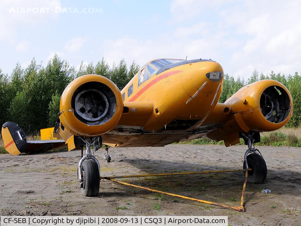 CF-SEB, 1952 Beech D18S C/N A-791, Was formerly in St. Jerome with Para Vision in the '90s, then spent several years parked at Macouche (CSK3). It's arrival at Valcourt might mean it will fly again as it is now at CAS Air MRO.