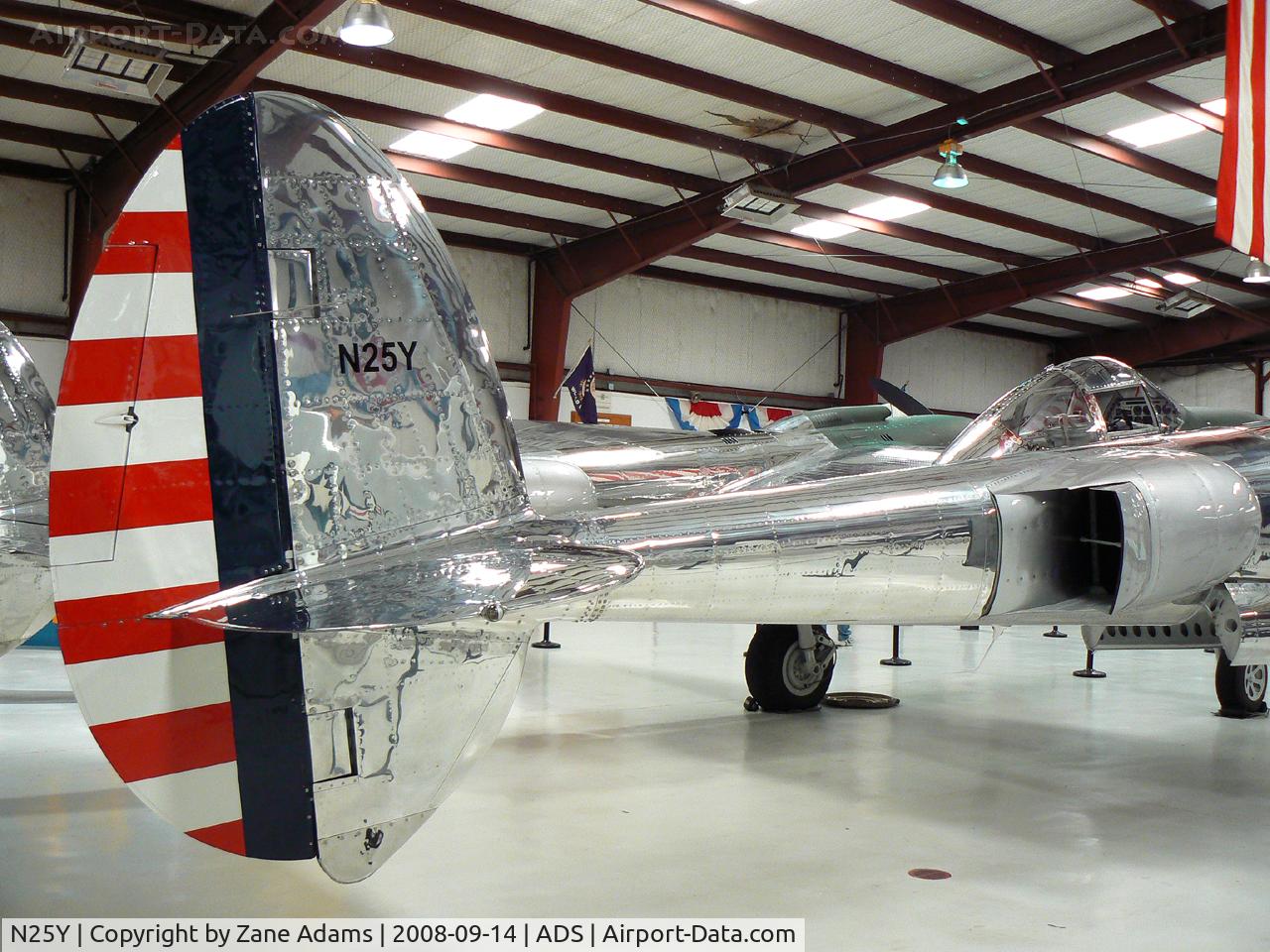 N25Y, 1944 Lockheed P-38L-5LO Lightning C/N AF44-53254, The former White Lightning of Lefty Gardner now owned by Red Bull - restored by Ezell Aviation - At the Cavanaugh museum on it's way to Austria. WOW!