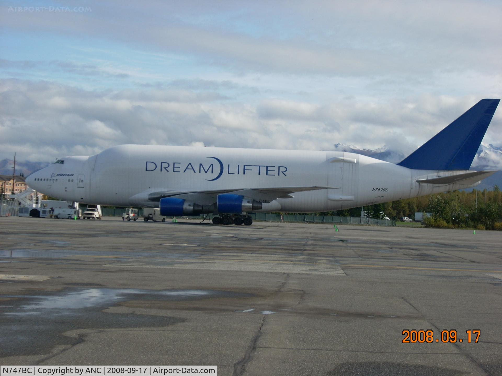 N747BC, 1992 Boeing 747-4J6 C/N 25879, DREAMLIFTER ON RAMP AT ANC