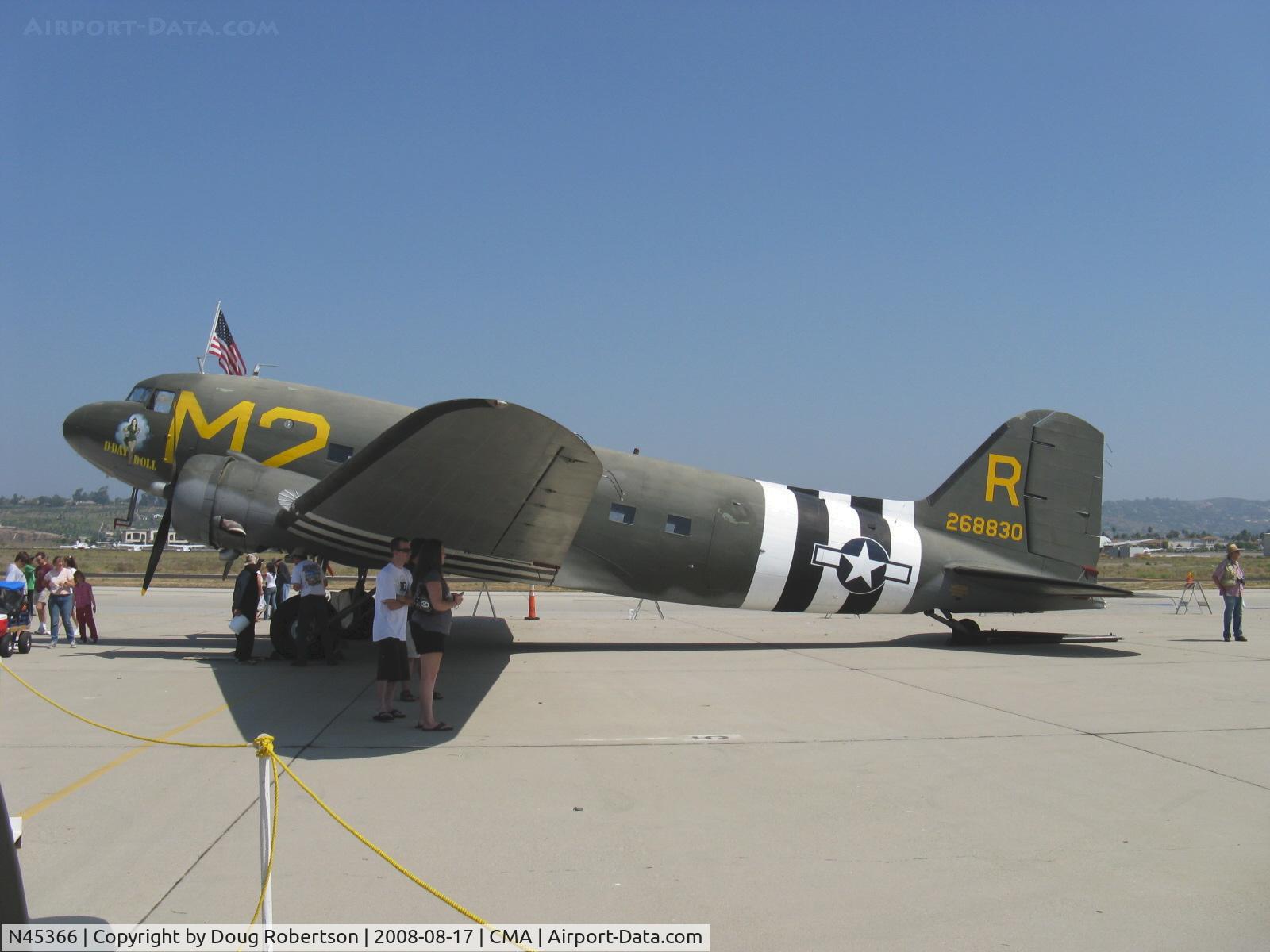 N45366, 1943 Douglas C-53D-DO Skytrooper (DC-3A) C/N 11757, 1943 Douglas DC-3 as C53D SKYTROOPER 'D-Day Doll', two Curtiss-Wright R-1820-56 1,200 Hp each, invasion stripes