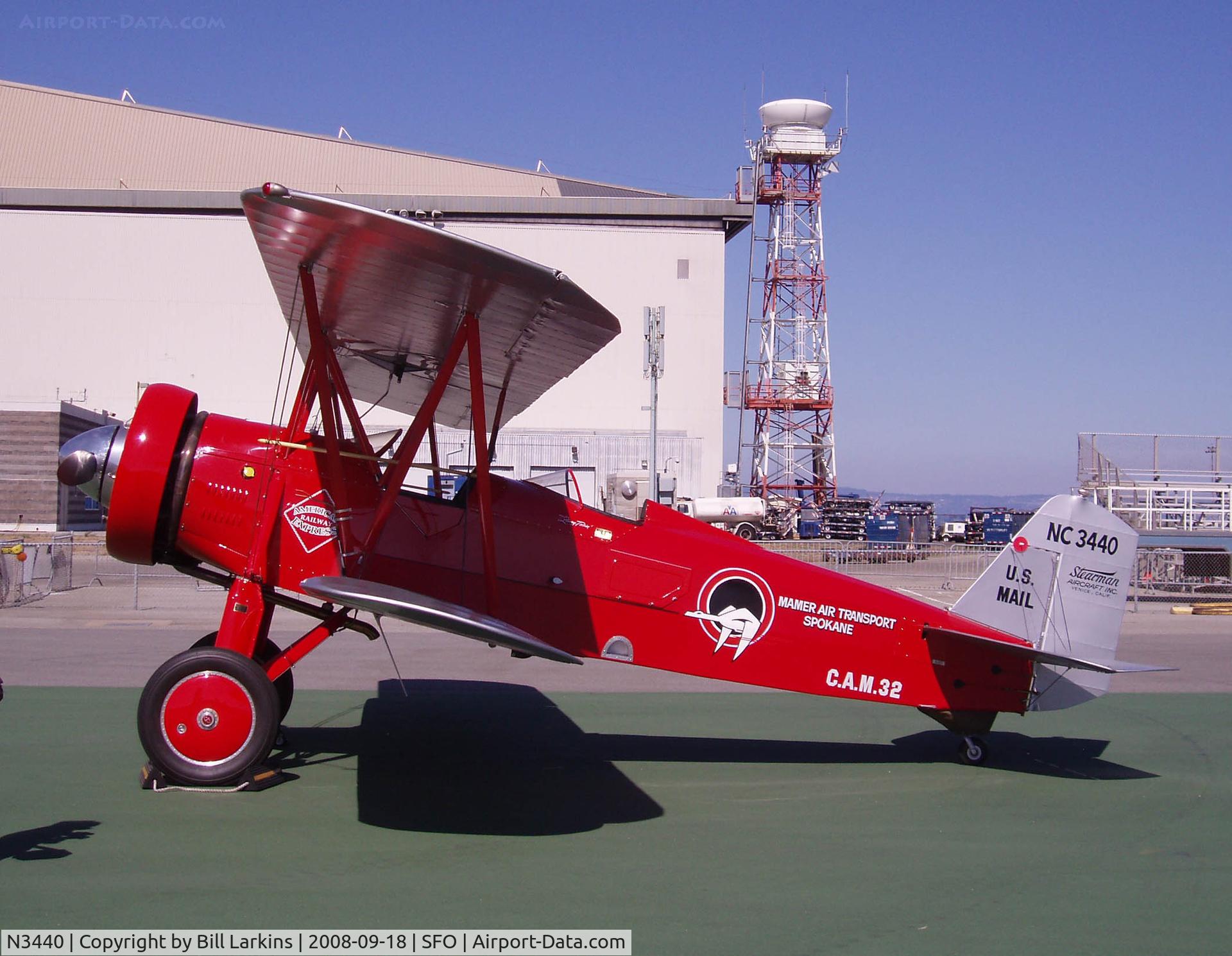 N3440, 1927 Stearman C3-B Sport Commercial C/N 104, At SFO for the end of the NY-SF airmail flight.