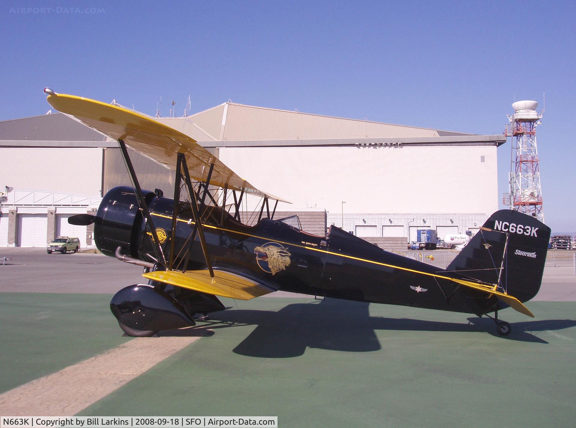 N663K, 1930 Stearman 4-E Junior Speedmail C/N 4005, At SFO at the end of the NY-SF airmail flight.
