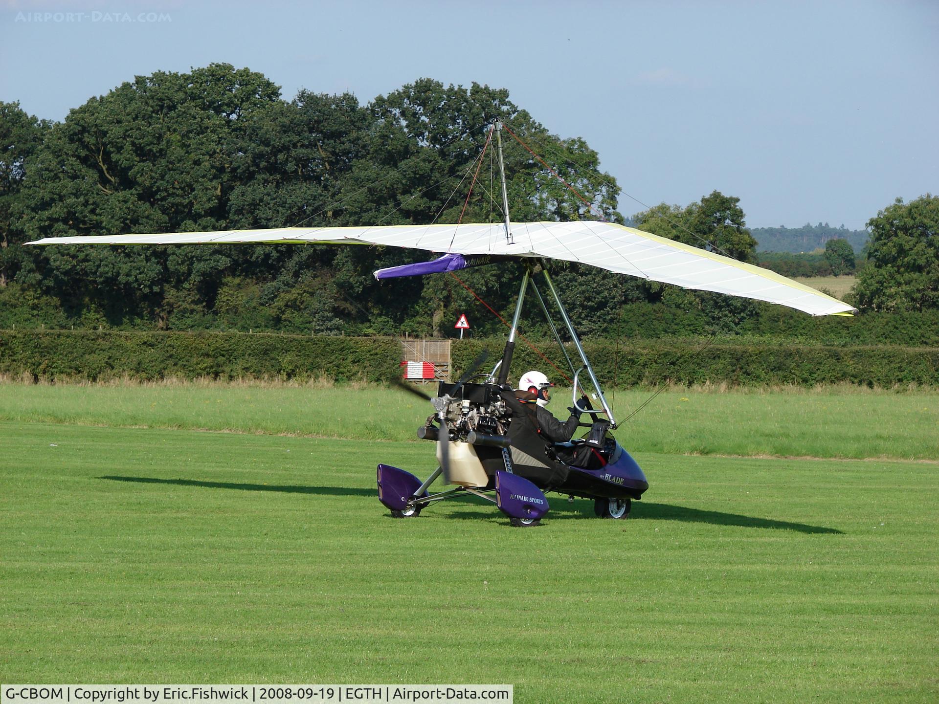 G-CBOM, 2002 Mainair Blade 912 C/N 1314-0202-7-W1109, 2. G-CBOM leaving Shuttleworth (Old Warden) Aerodrome.