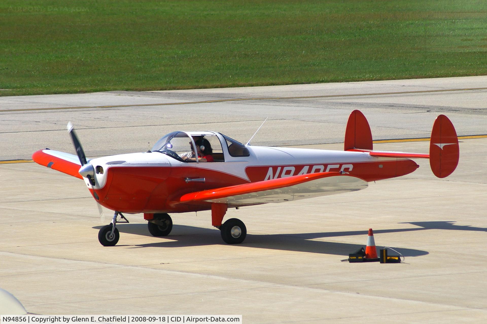 N94856, 1948 Erco 415E Ercoupe C/N 4980, Sitting on the Landmark ramp, seen from my office, getting ready to go