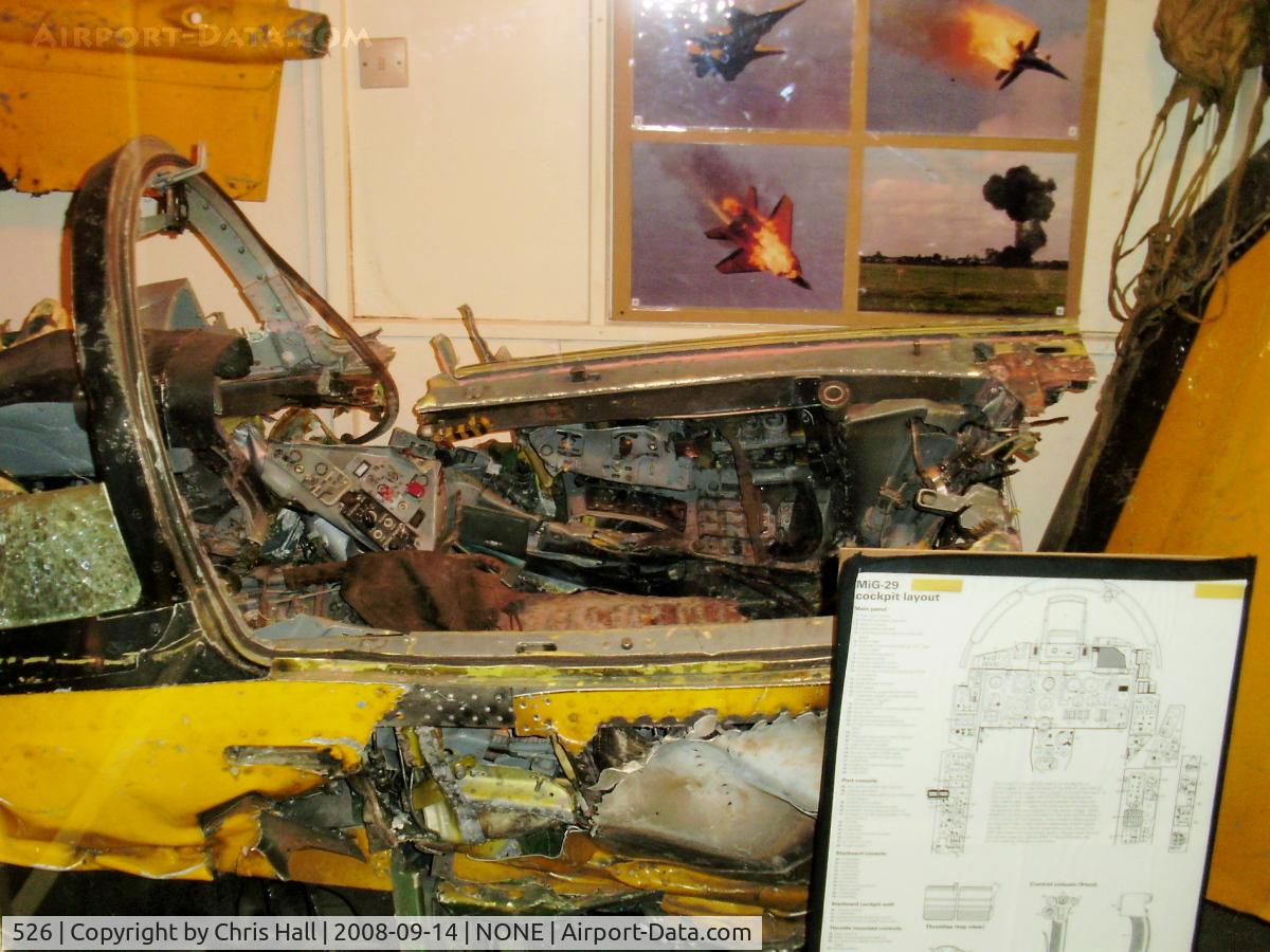 526, Mikoyan-Gurevich MiG-29S C/N 25887, Cockpit section of one of the MiG-29S that collided at the RAF Fairford International Air Tattoo, 24th July 1993