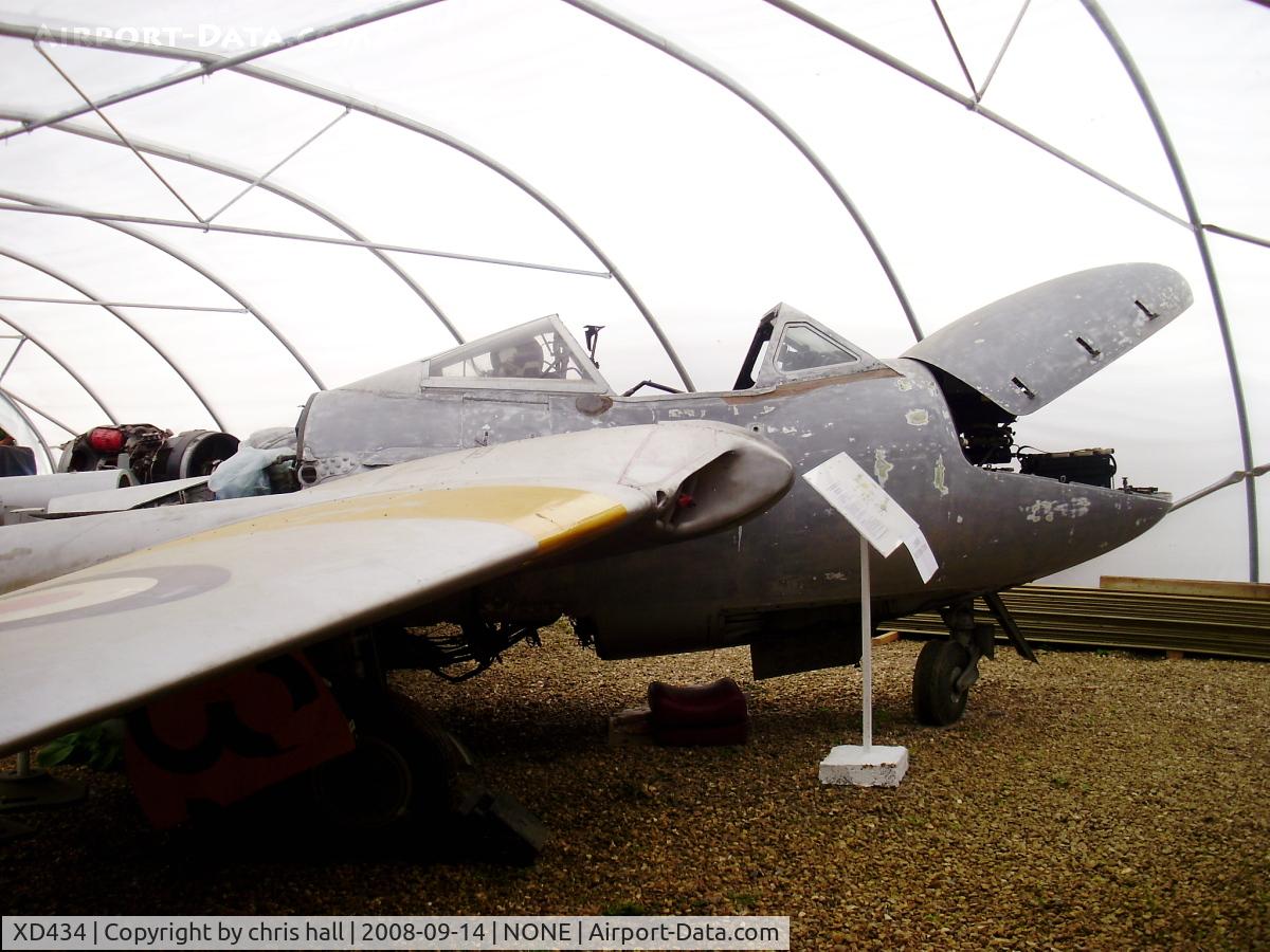 XD434, 1953 De Havilland DH-115 Vampire T.11 C/N 15260, being restored by the Fenland & West Norfolk Aviation Museum
