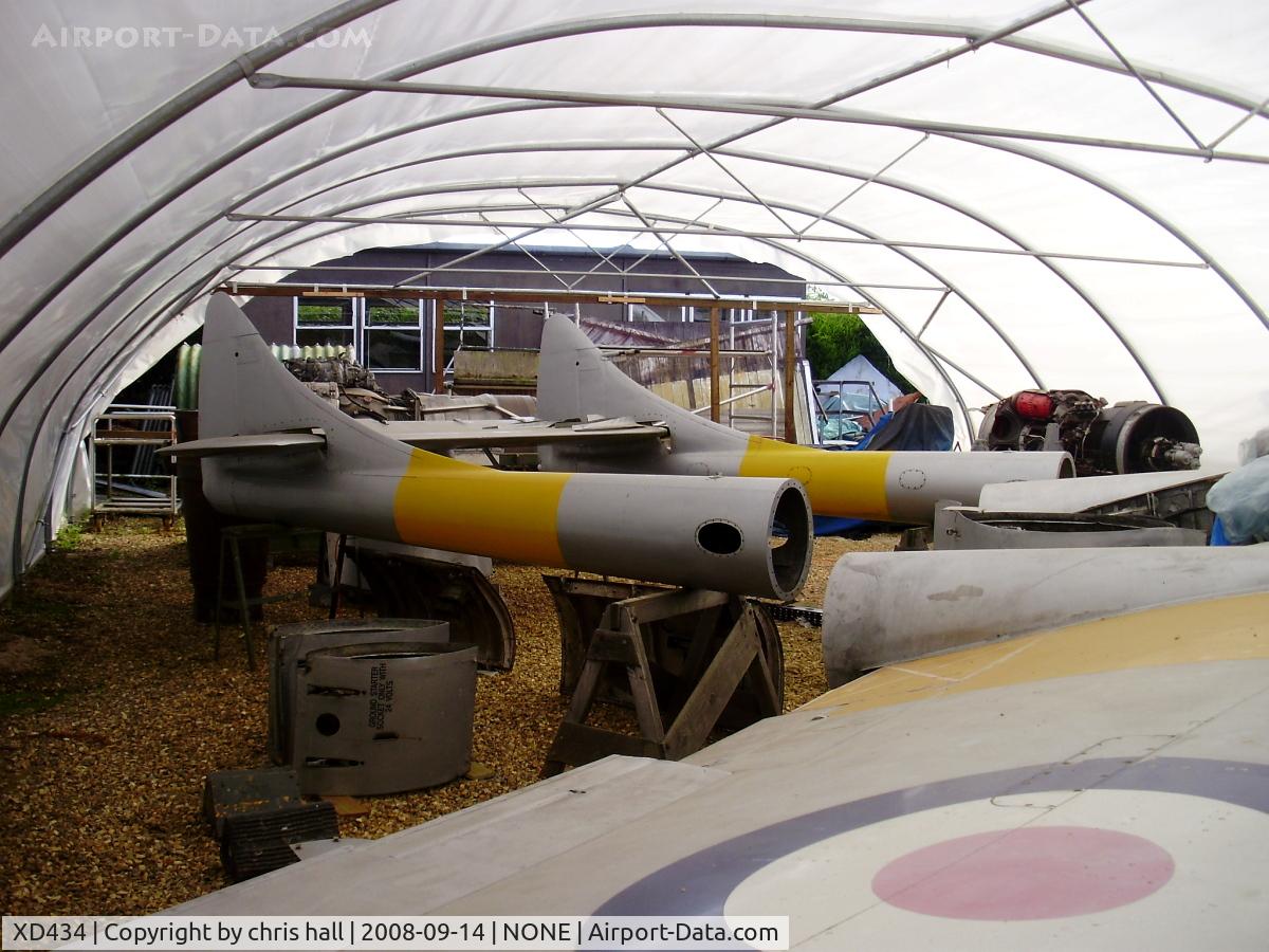 XD434, 1953 De Havilland DH-115 Vampire T.11 C/N 15260, being restored by the Fenland & West Norfolk Aviation Museum