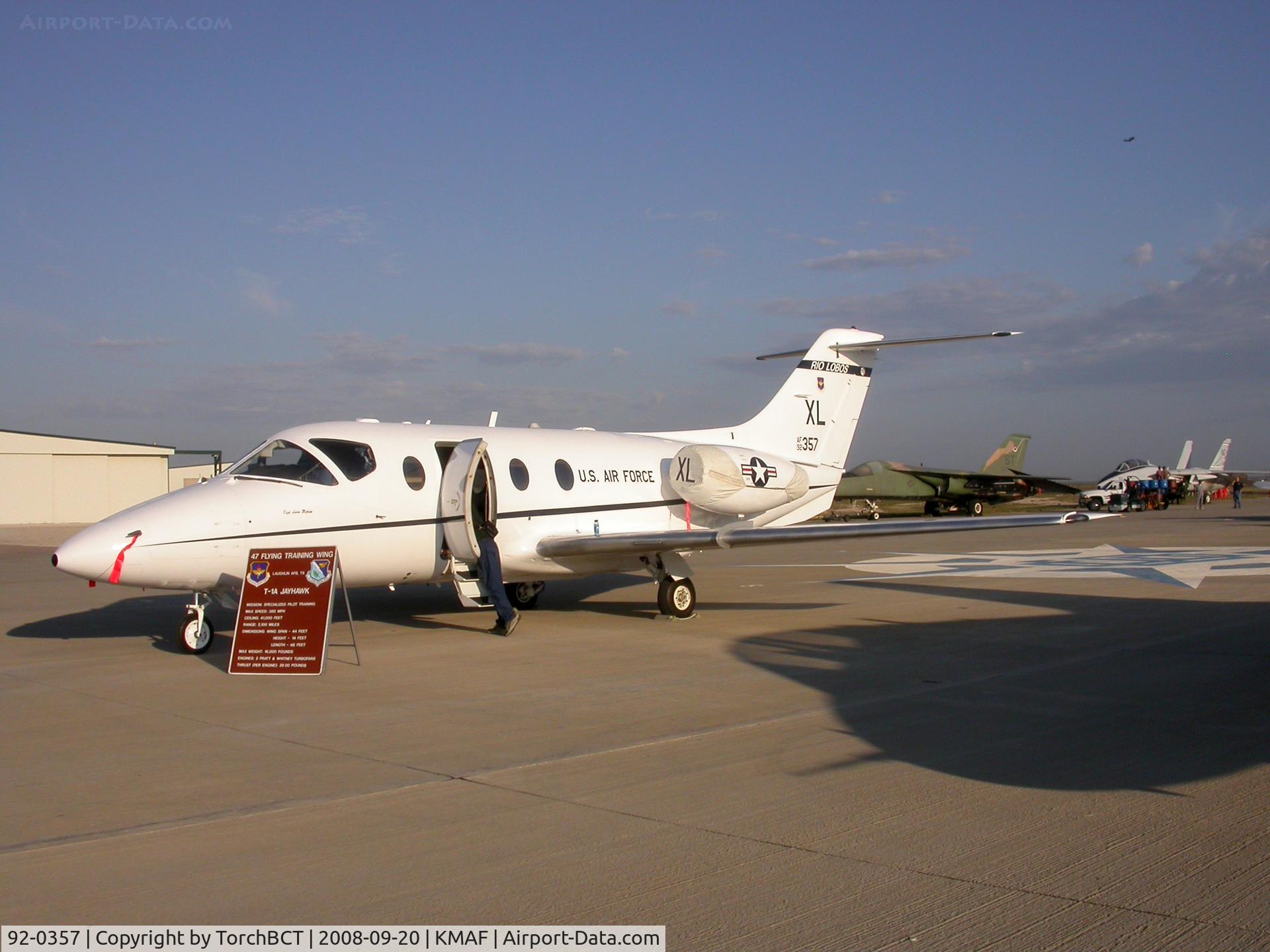 92-0357, 1992 Beechcraft T-1A Jayhawk C/N TT-71, Beechcraft Jayhawk jet trainer at KMAF ramp for Fina-CAF Airsho 2008.