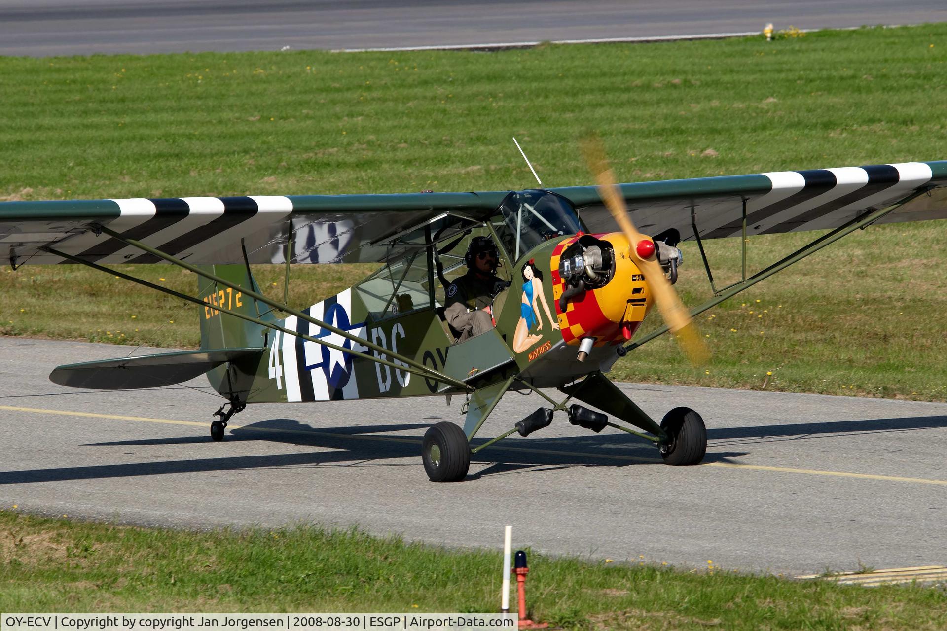 OY-ECV, 1942 Piper J3C-65 Cub Cub C/N 8391, Taxiing in after my display at ESGP Airshow on August 30th, 2008