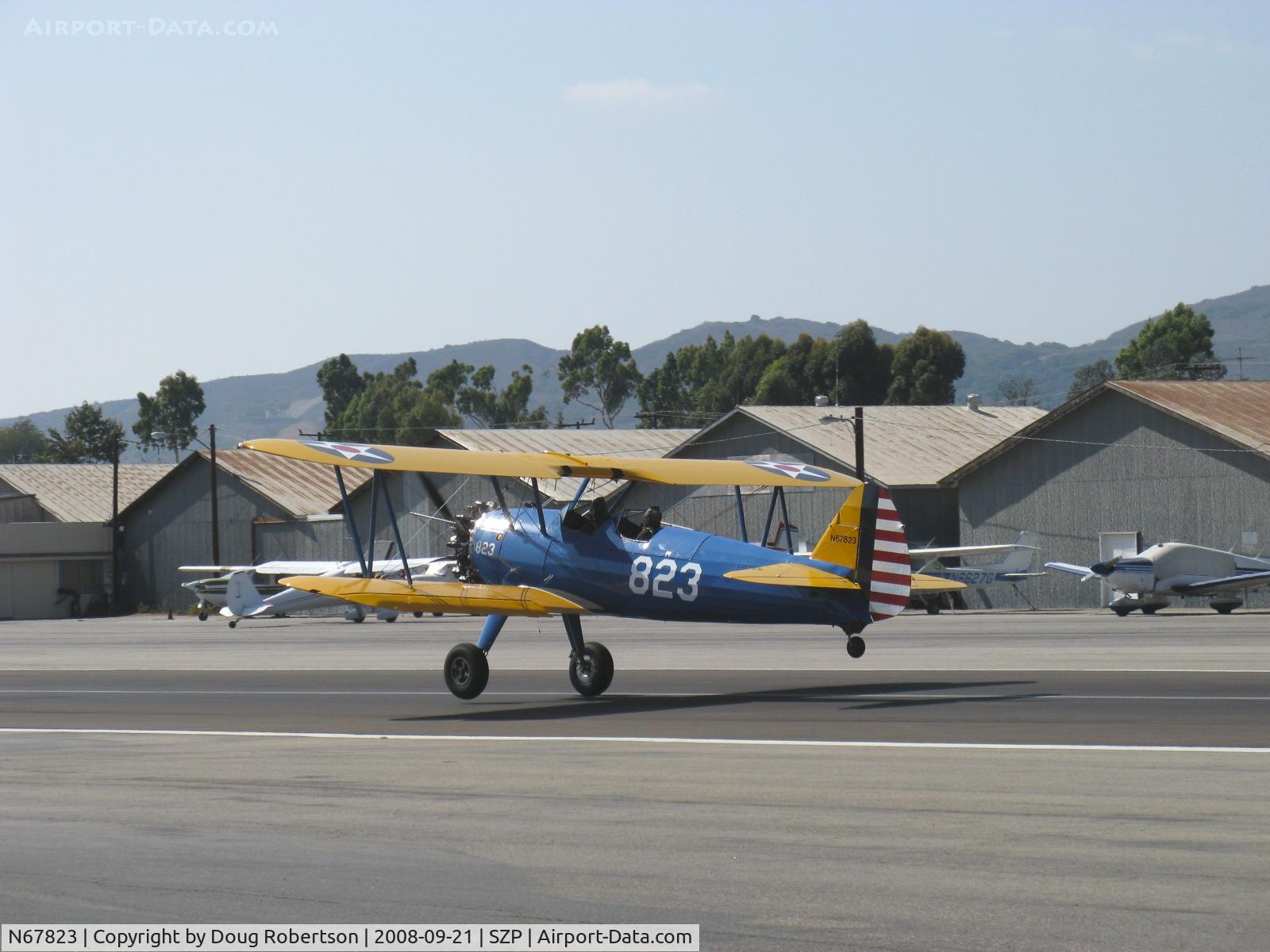 N67823, 1943 Boeing A75N1(PT17) C/N 75-7365, 1943 Boeing Stearman A75N1 (PT-17), Lycoming R680 225 Hp, landing Rwy 22