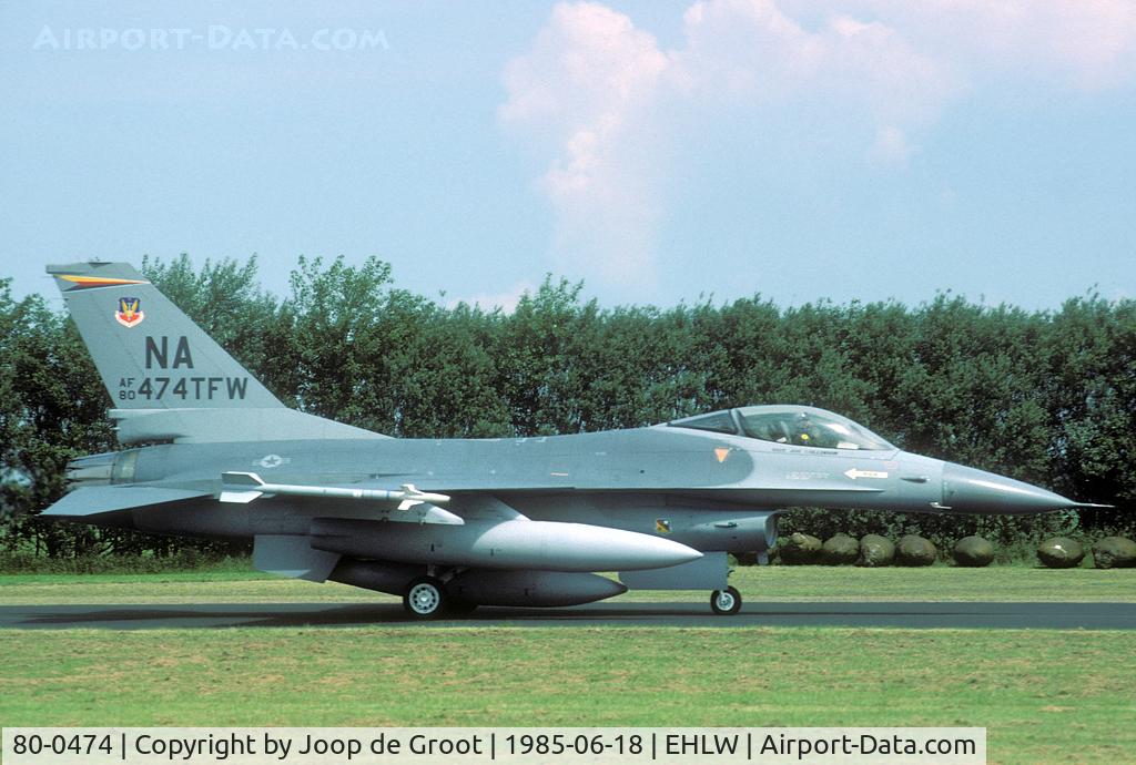 80-0474, General Dynamics F-16A Fighting Falcon C/N 61-195, This Nellis based F-16 is one of the most exotic visitors I ever recorded at Leeuwarden. It came in just for a lunch stop. In 1989 474 TFW was deactivated.