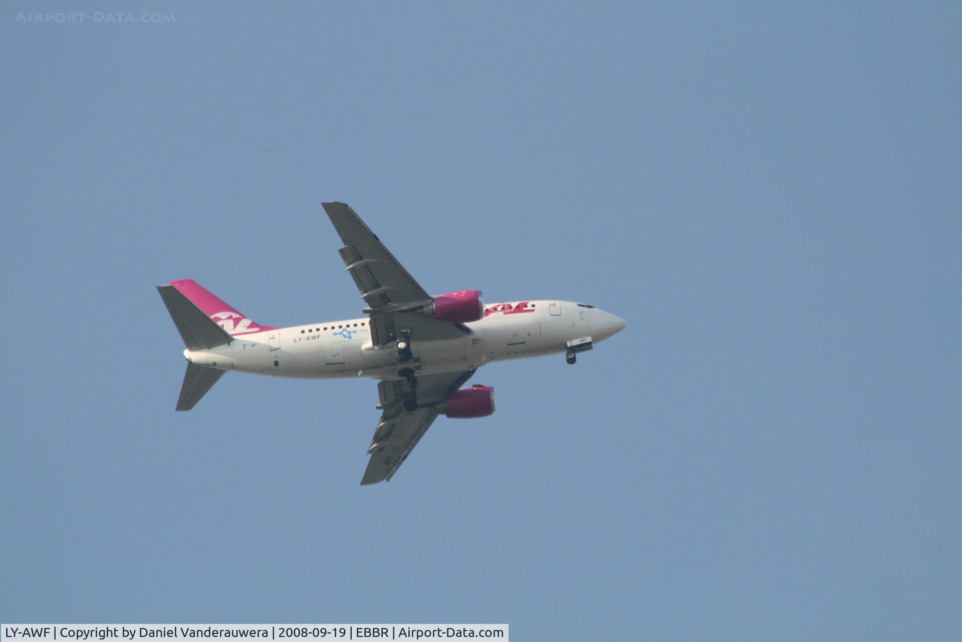 LY-AWF, 1993 Boeing 737-522 C/N 26707, on approach to rwy 07L