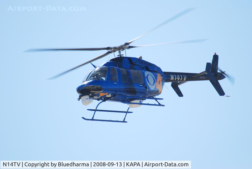 N14TV, 1996 Bell 407 C/N 53048, News 4 Denver taking off from APA.