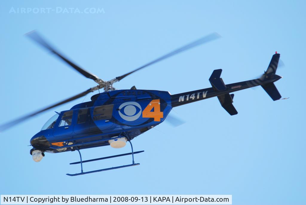N14TV, 1996 Bell 407 C/N 53048, News 4 Denver taking off from APA.