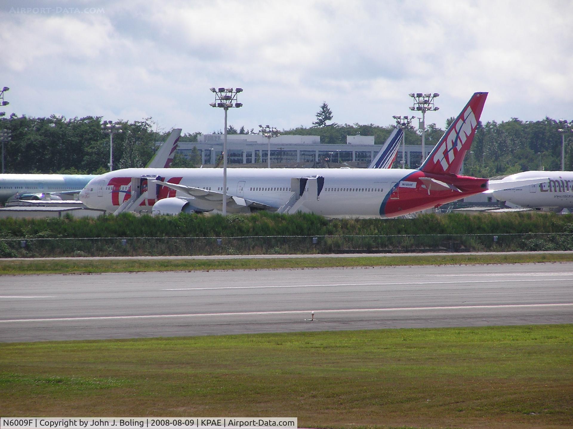 N6009F, 2008 Boeing 777-32W/ER C/N 37665, TAM 777 with temp reg on Boeing ramp