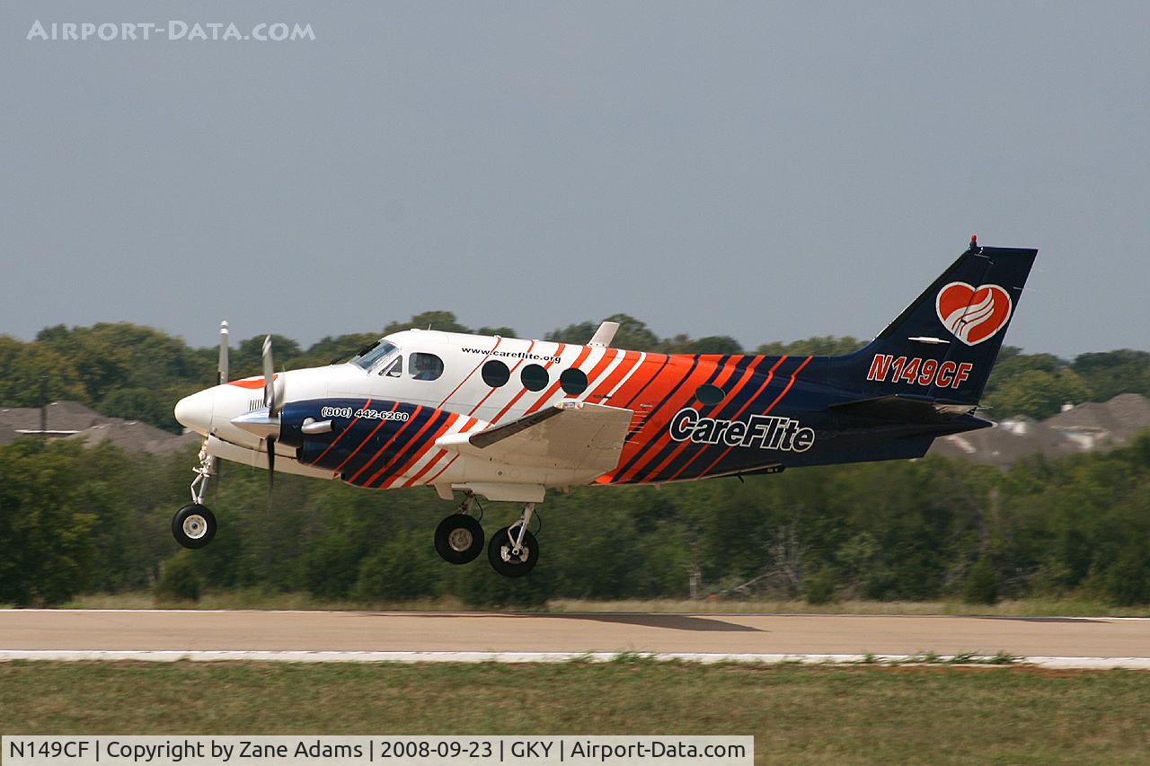 N149CF, 1980 Beech C90 King Air C/N LJ-925, Careflite leaving Arlington Municipal for the 5 minute flight to Grand Prairie Muni...