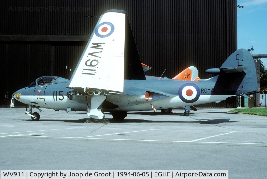 WV911, 1955 Hawker Sea Hawk FGA.6 C/N 6126, This instructional air frame was rolled outside for the 50 years D-day celebrations. 801 sq markings.