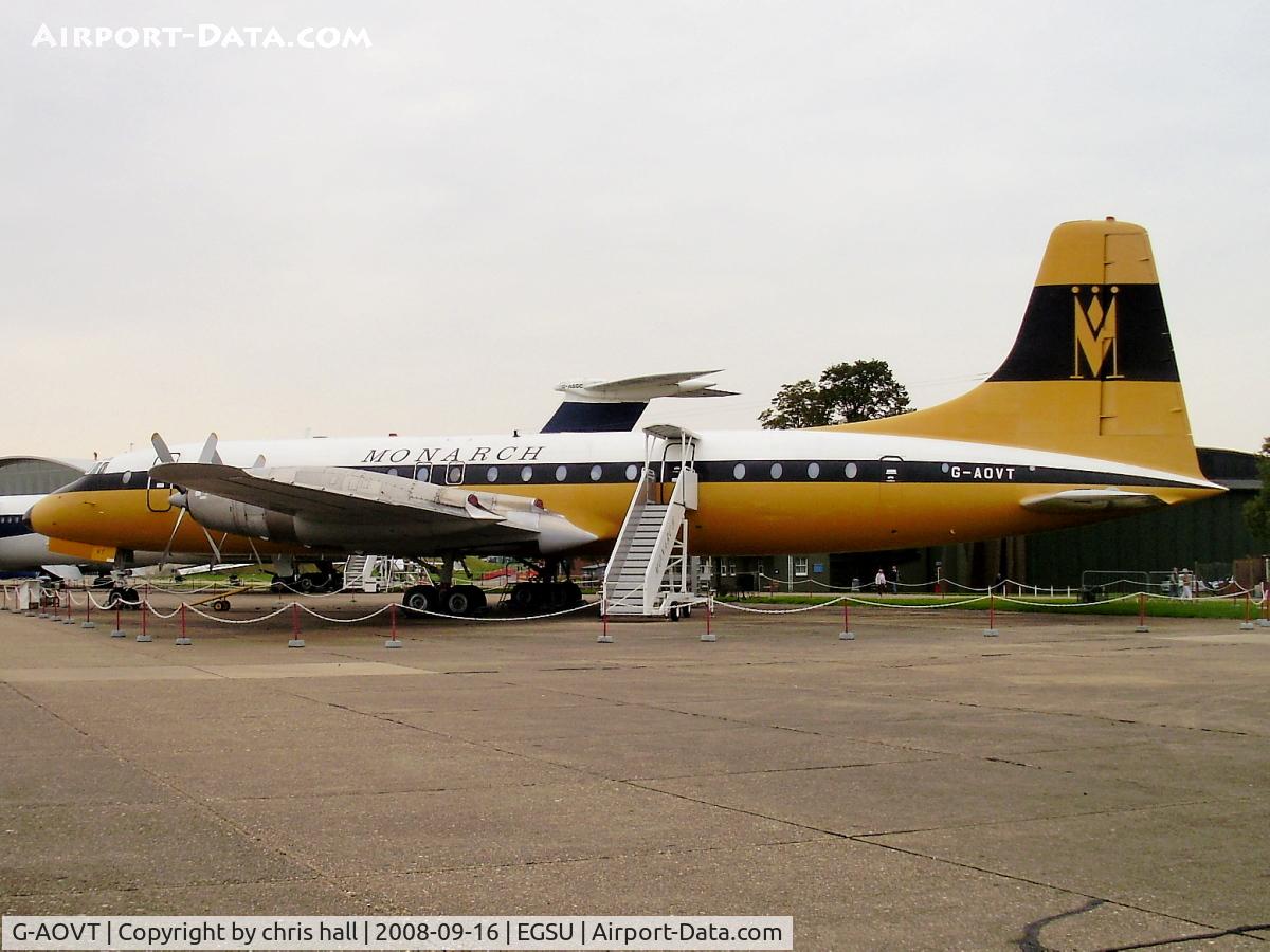 G-AOVT, 1958 Bristol 175 Britannia 312 C/N 13427, preserved in Monarch colours at Duxford