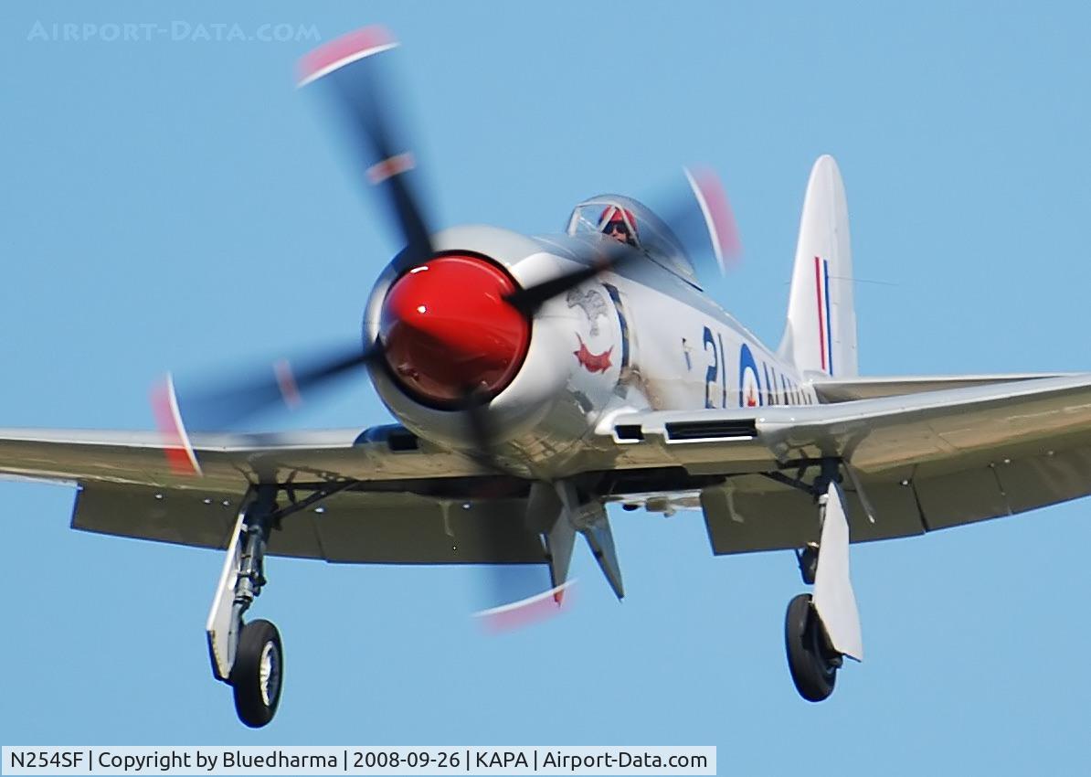 N254SF, 1956 Hawker FB60 Fury Replica C/N 37514, Seahawk on final approach to 17L.
