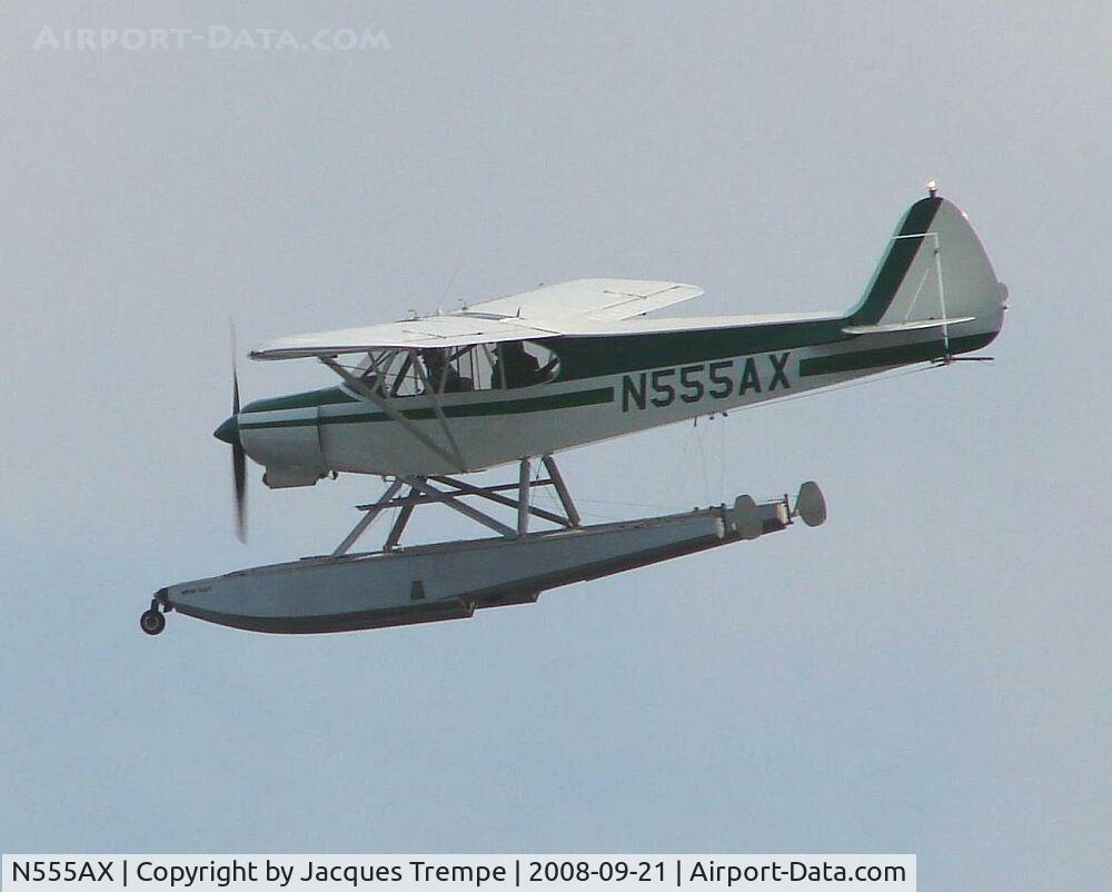 N555AX, 2001 Piper/cub Crafters PA-18-150 C/N 9927CC, Flying low over Cape Neddickm Maine