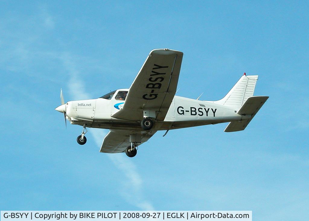G-BSYY, 1986 Piper PA-28-161 Cherokee Warrior II C/N 2816009, This aircraft is from the British Disabled Flying Association and was carrying out touch and goes